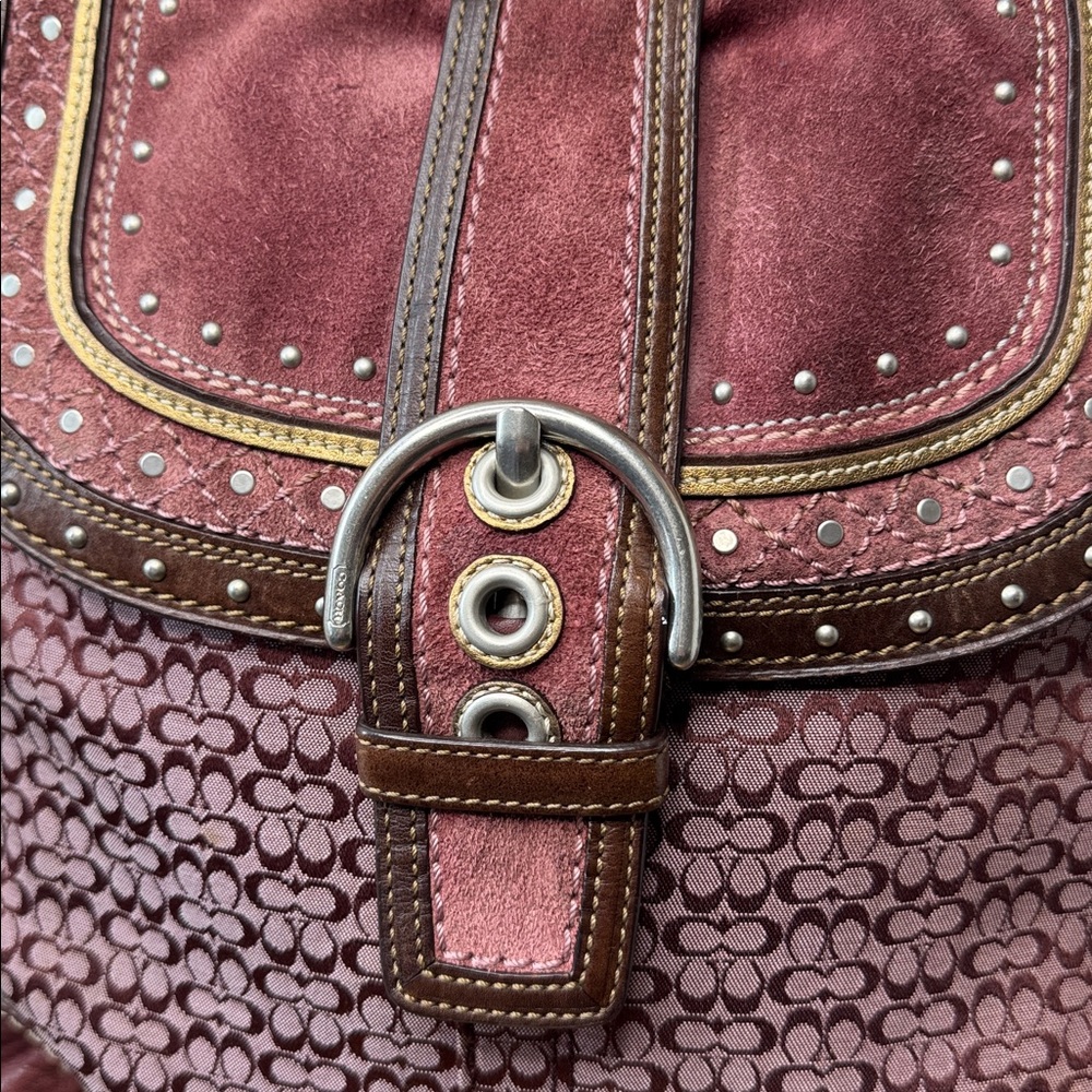 Coach SoHo Studded Mini C Signature Hobo Flap Bag F11405 Plum Berry - Picture 4 of 12